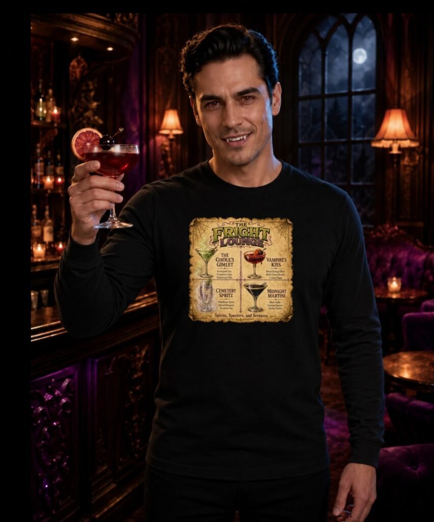 Drink Menu Long-Sleeve Tee — lifestyle photo